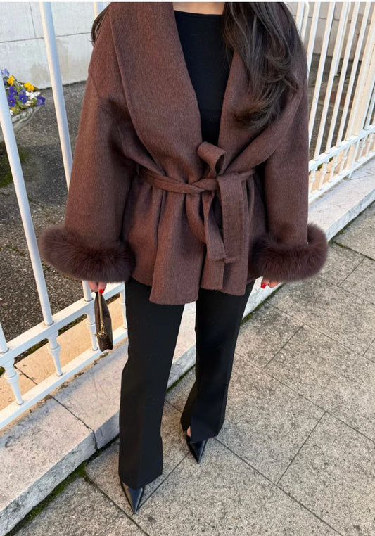 Woolcoat mit Fur - Mocca