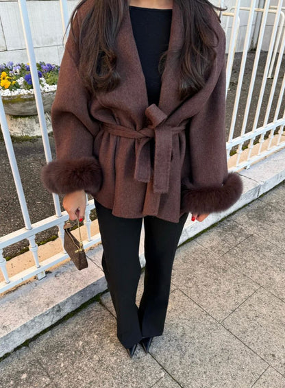 Woolcoat mit Fur - Mocca