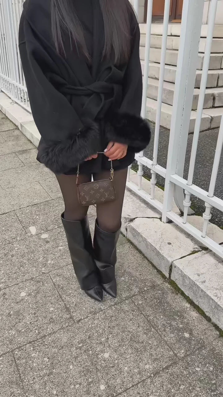 Woolcoat mit Fur - Schwarz