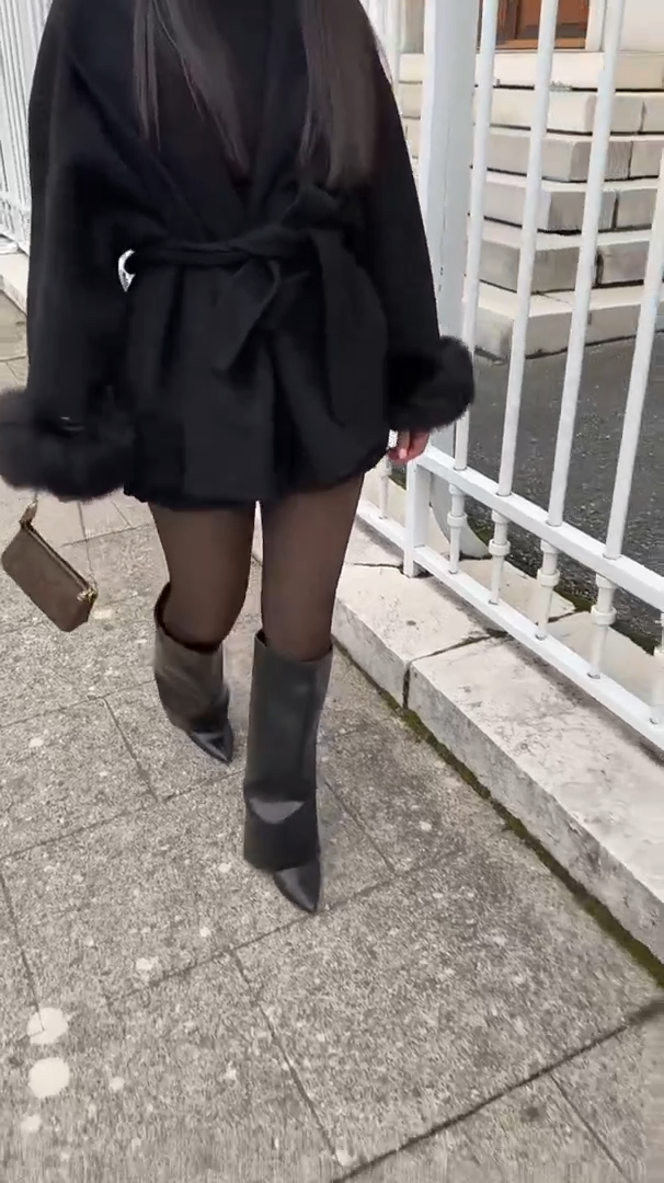 Woolcoat mit Fur - Schwarz